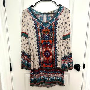 Boho flare sleeve thigh length dress